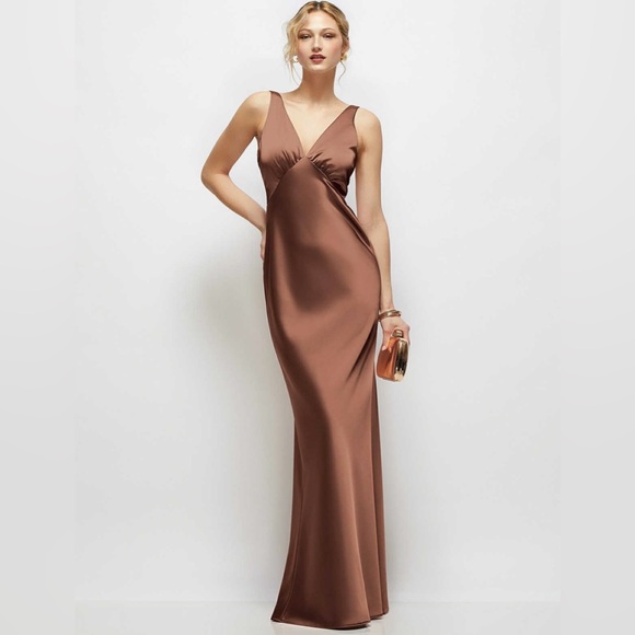 Dessy Collection Dresses & Skirts - Dessy Collection TH141 SLEEVELESS V-NECK STRETCH SATIN BIAS SLIP MAXI DRESS